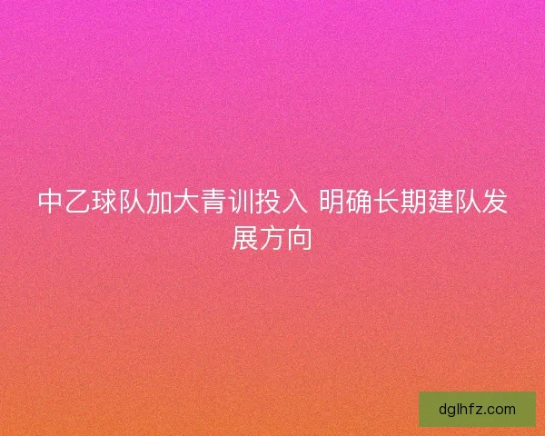 中乙球队加大青训投入 明确长期建队发展方向